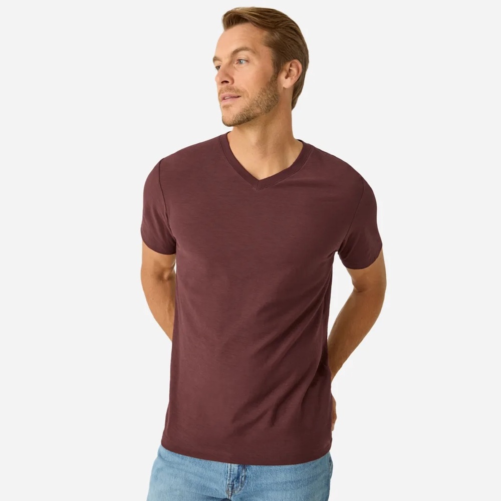 Men's Bombas Air Slub V-Neck T-Shirt - Cocoa - L